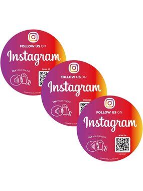 NFC QR Code Stickers for Social Media - Waterproof, Indoor/Outdoor, 3 Pack